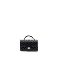 CHANEL TOP HANDLE MINI RECTANGULAR FLAP BAG LAMBSKIN BLACK LGHW (MICROCHIP )