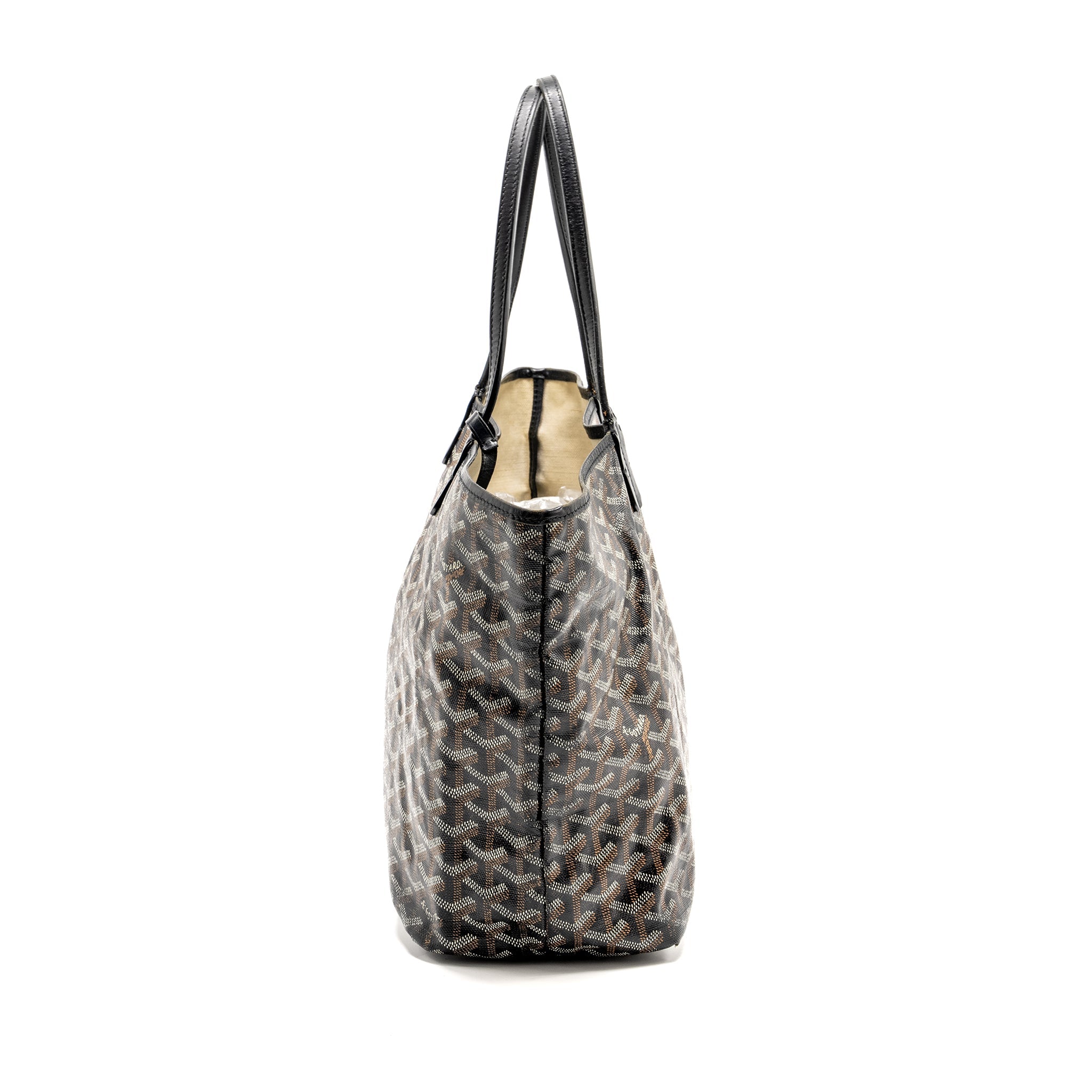 GOYARD SAINT LOUIS PM TOTE BAG GOYARDINE CANVAS / CALFSKIN BLACK SHW