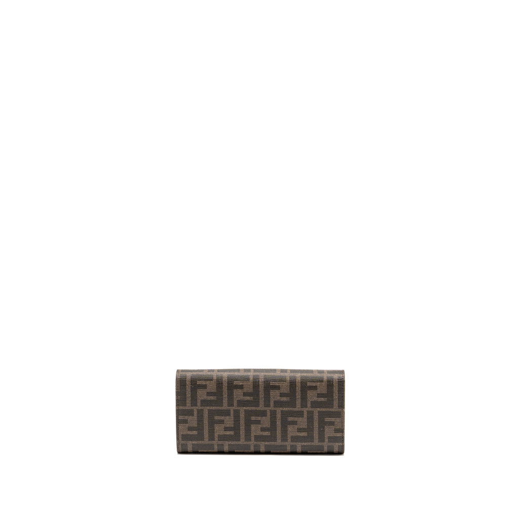 FENDI CONTINENTAL WALLET ON CHAIN FF FABRIC/CALFSKIN TOBACCO BROWN/BEIGE GHW