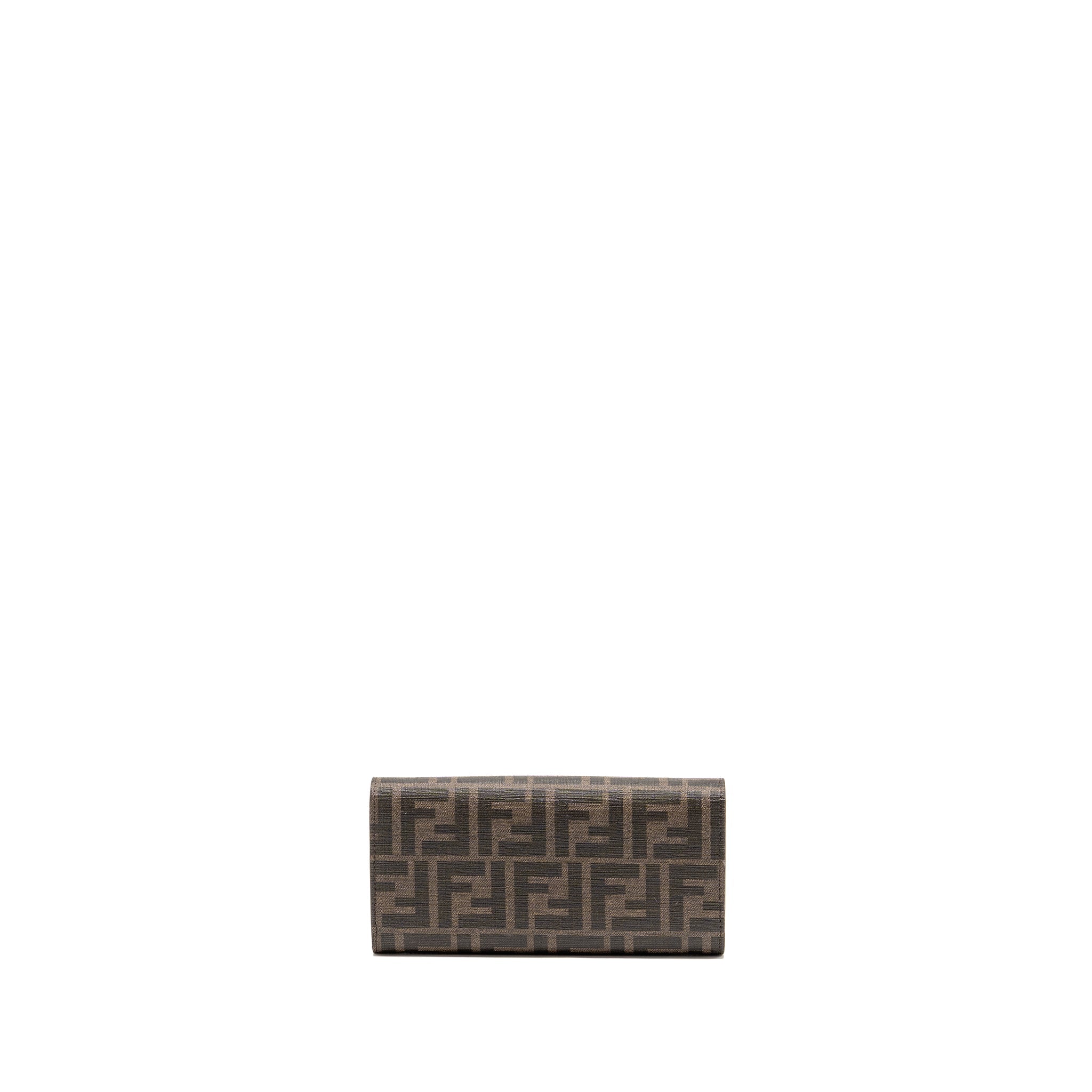 FENDI CONTINENTAL WALLET ON CHAIN FF FABRIC/CALFSKIN TOBACCO BROWN/BEIGE GHW