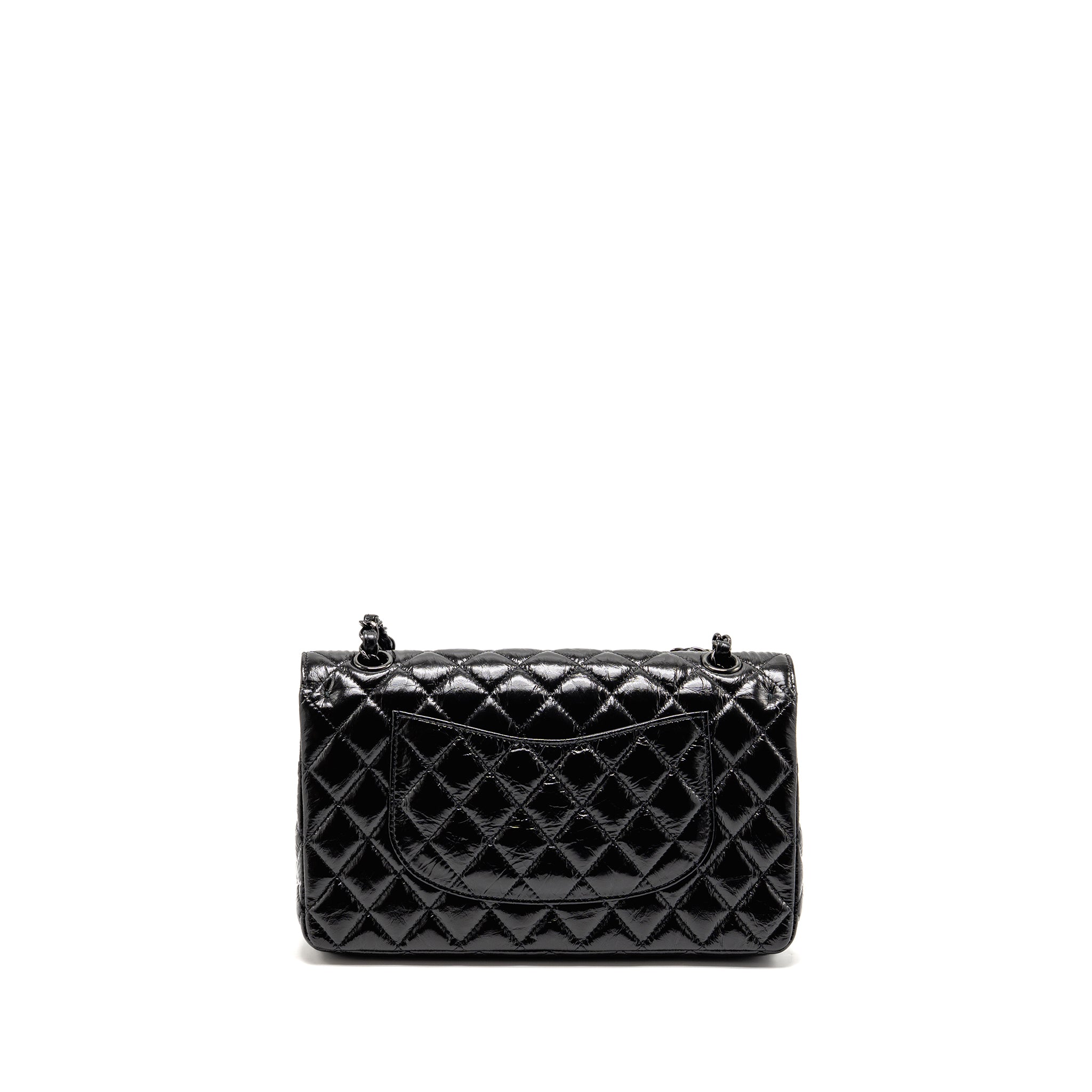 CHANEL MEDIUM CLASSIC DOUBLE FLAP BAG PATENT SO BLACK
