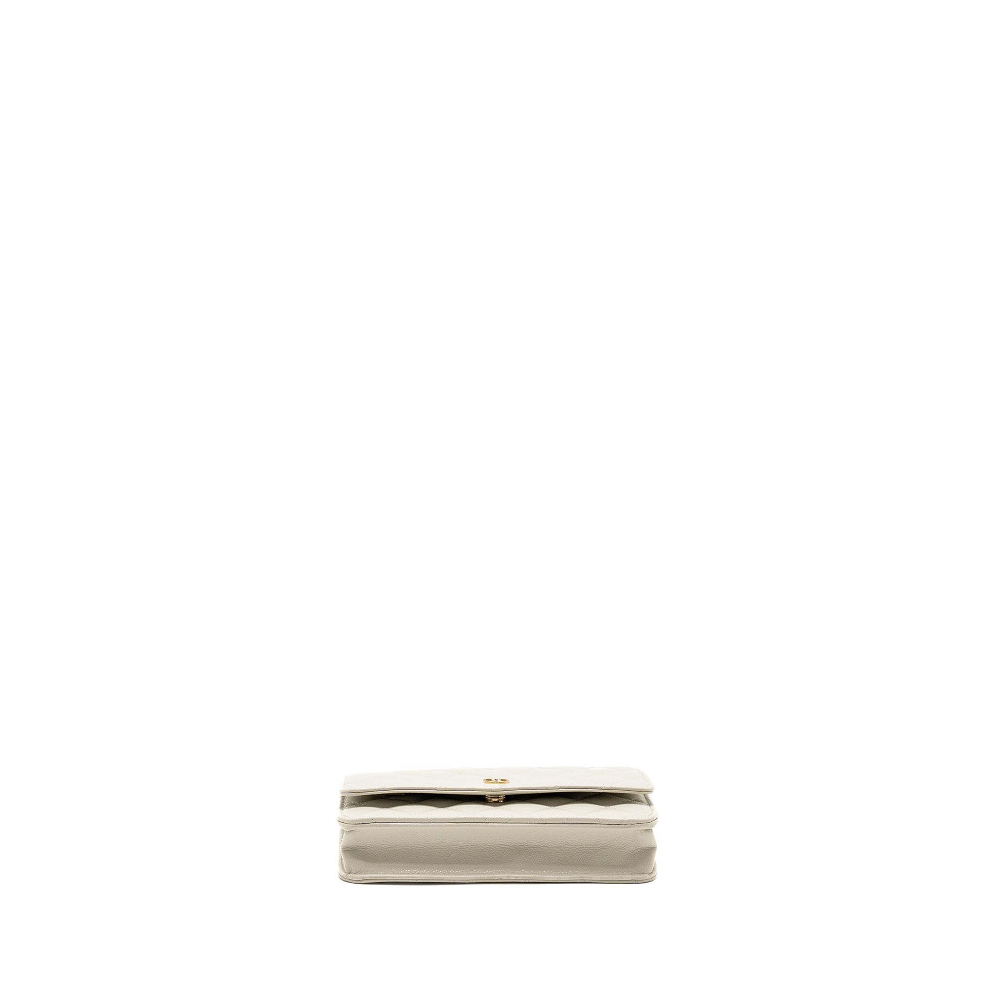 CHANEL CLASSIC WALLET ON CHAIN CAVIAR CREAMY WHITE LGHW(MICROCHIP)