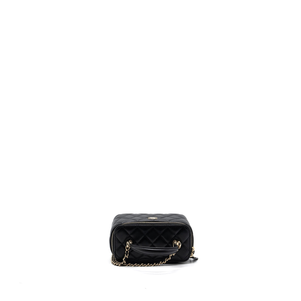 CHANEL TOP HANDLE LONG VANITY WITH CHAIN LAMBSKIN BLACK LGHW(MICROCHIP)