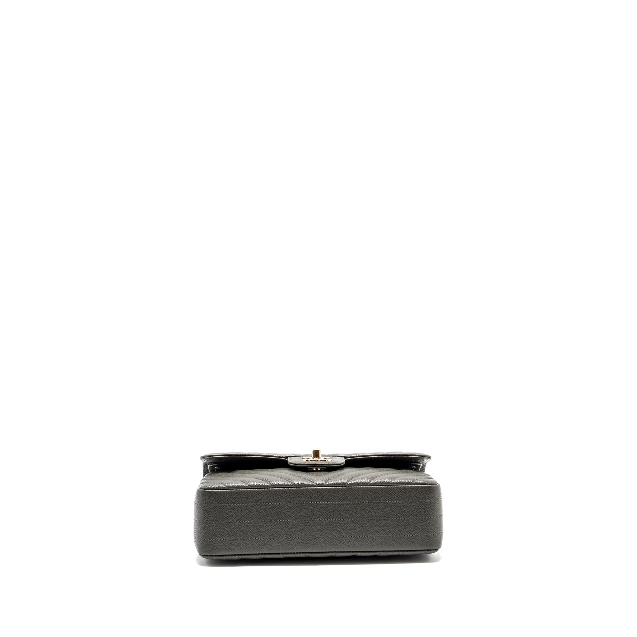 CHANEL SMALL CLASSIC DOUBLE FLAP BAG CHEVRON CAVIAR DARK GREY LGHW