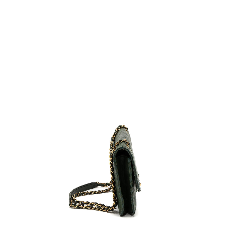 CHANEL QUILTED FLAP BAG CALFSKIN GREEN RUTHENIUM GHW