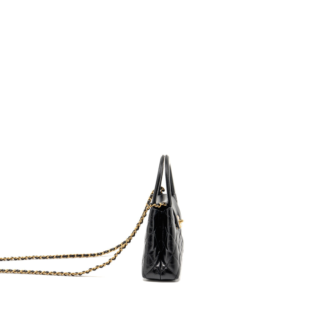 CHANEL MINI KELLY SHOPPING TOTE BAG CALFSKIN BLACK GHW (MICROCHIP)