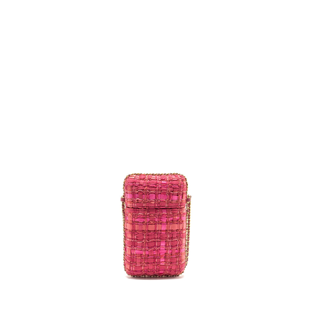 CHANEL VERTICAL PHONE CASE TWEED PINK GHW