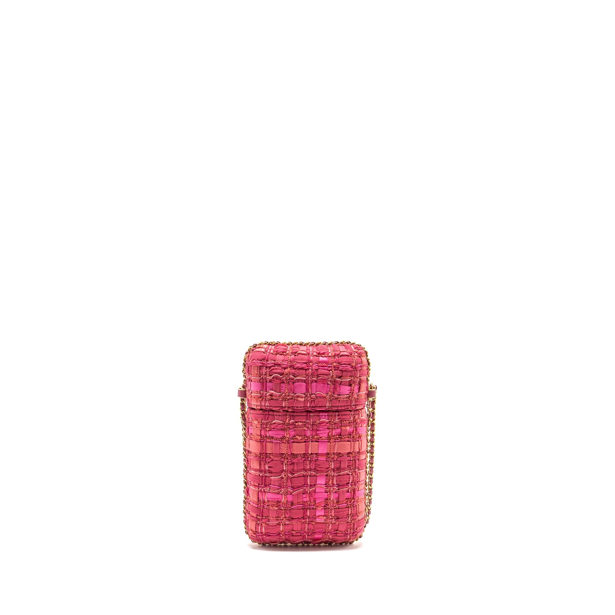 CHANEL VERTICAL PHONE CASE TWEED PINK GHW