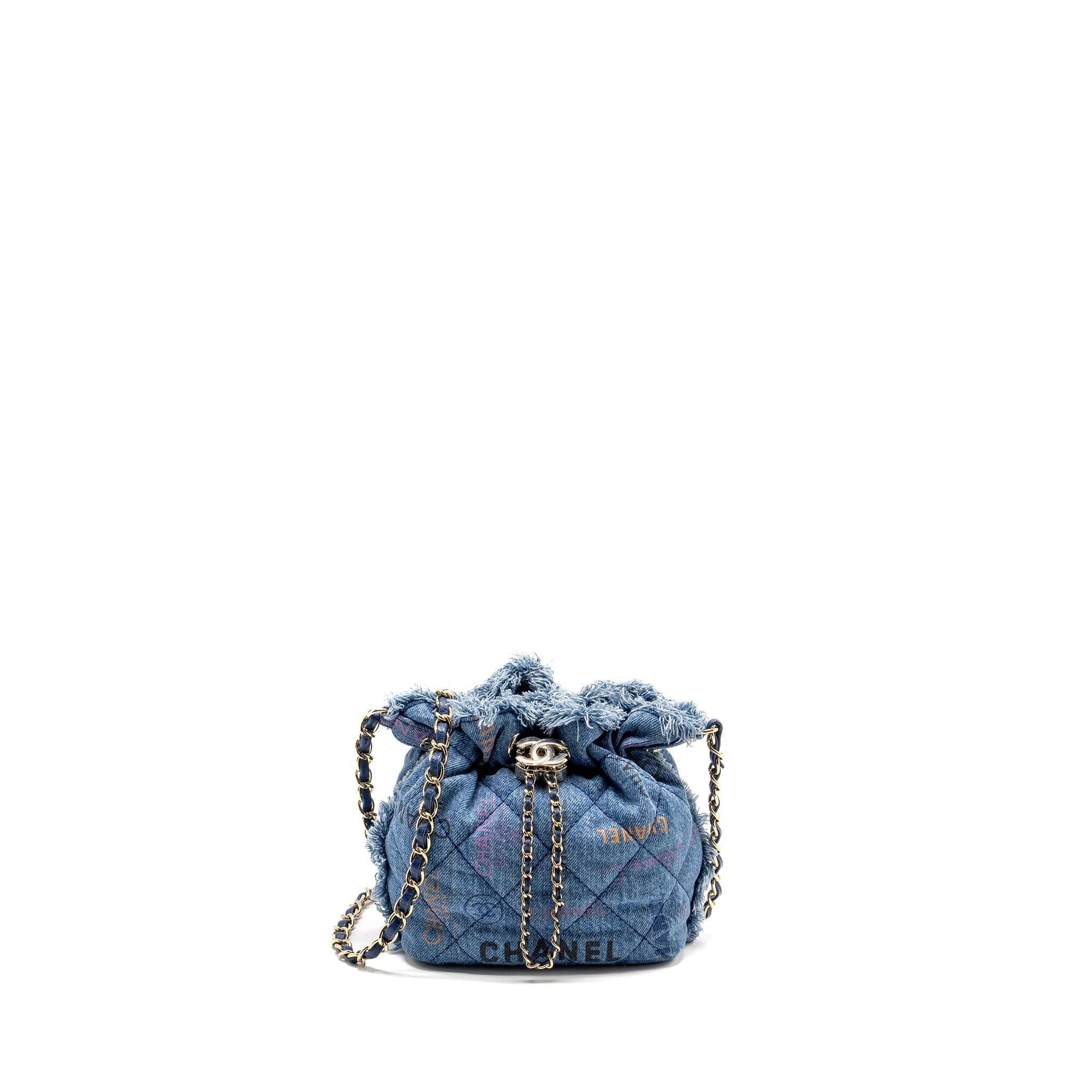CHANEL SMALL BUCKET BAG DENIM BLUE LGHW (MICROCHIP)