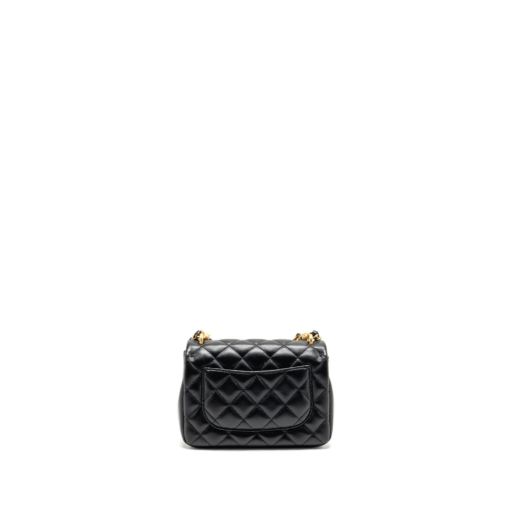 CHANEL 24P PEARL CHAIN MINI FLAP BAG LAMBSKIN BLACK GHW (MICROCHIP)