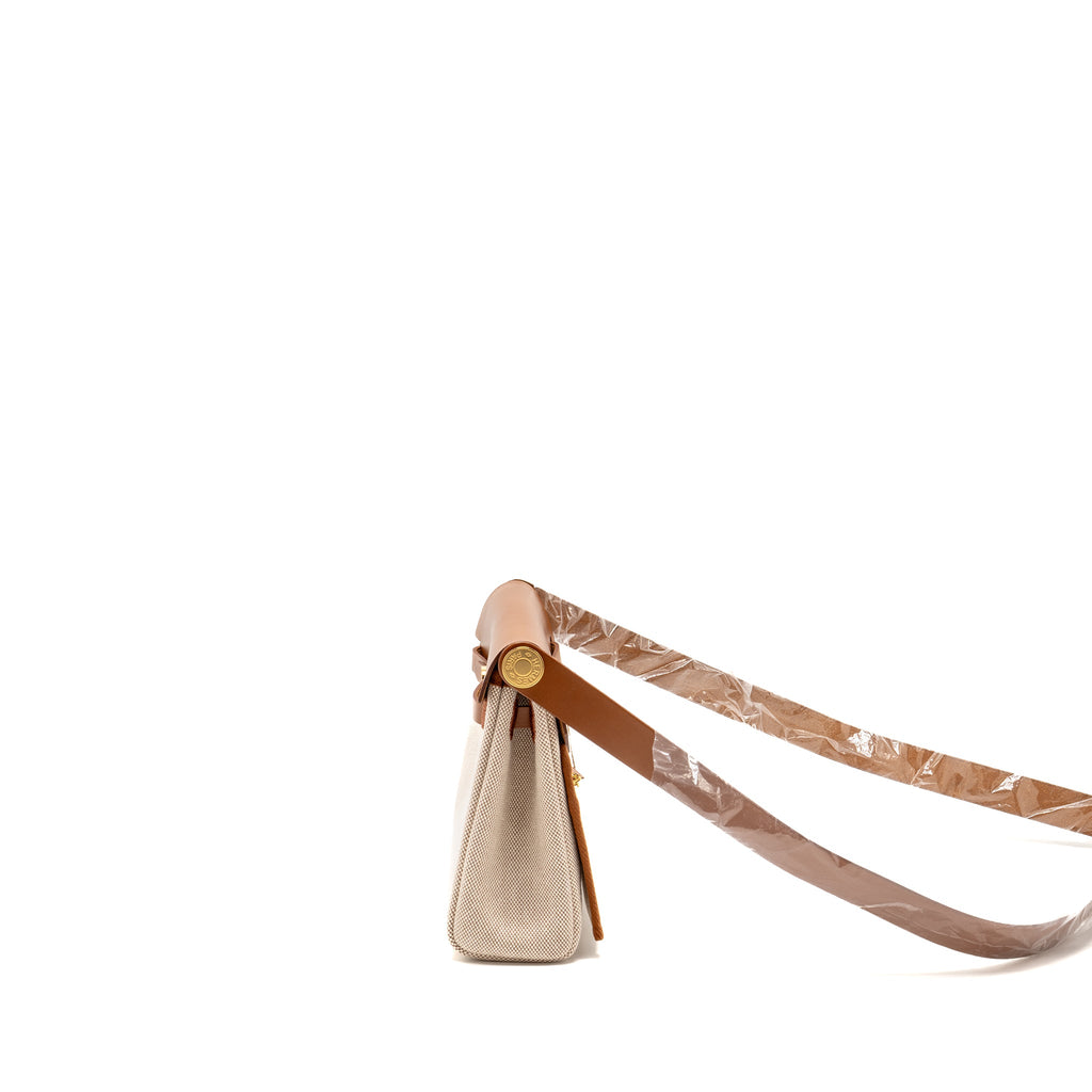 HERMES HERBAG MINI CANVAS/HUNTER LEATHER ECRU-BEIGE/FAUVE GHW