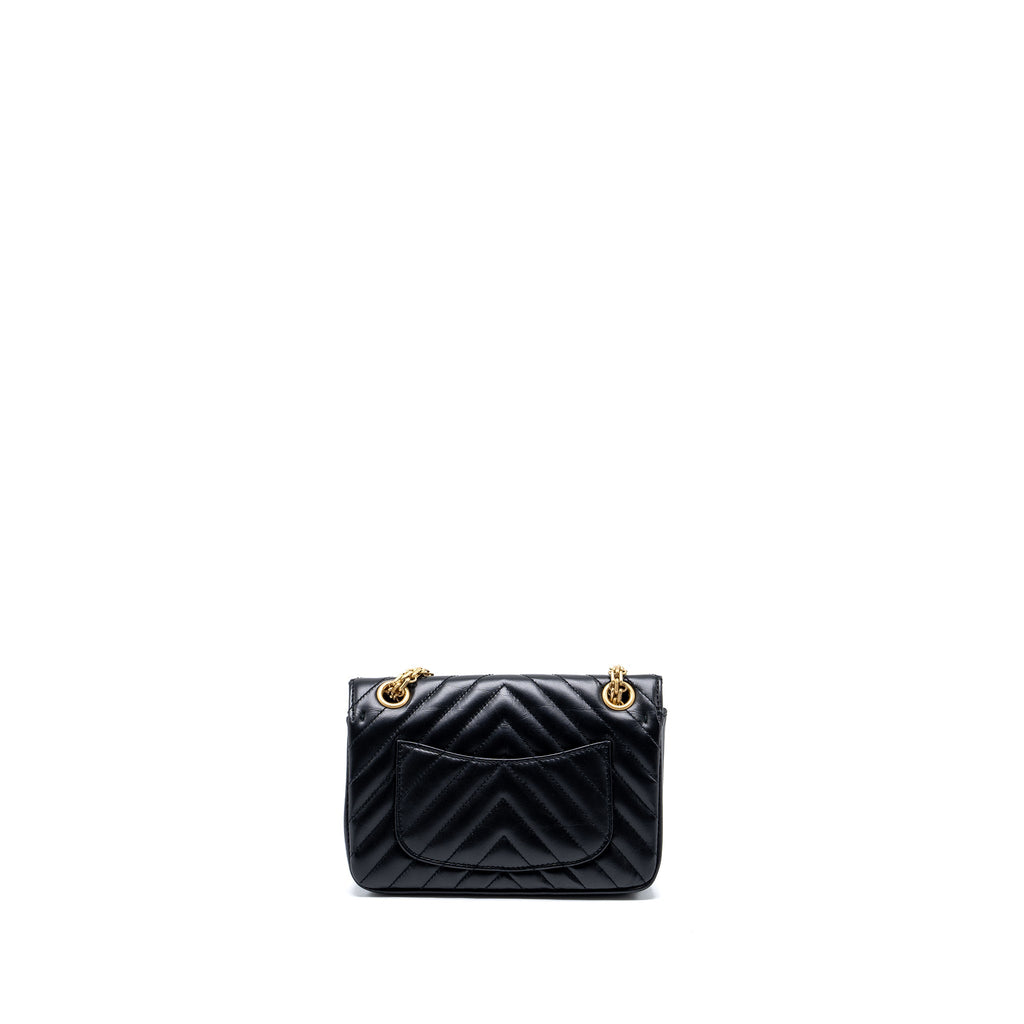 CHANEL MINI 2.55 REISSUE FLAP BAG CHEVRON AGED CALFSKIN BLACK GHW (MICROCHIP)