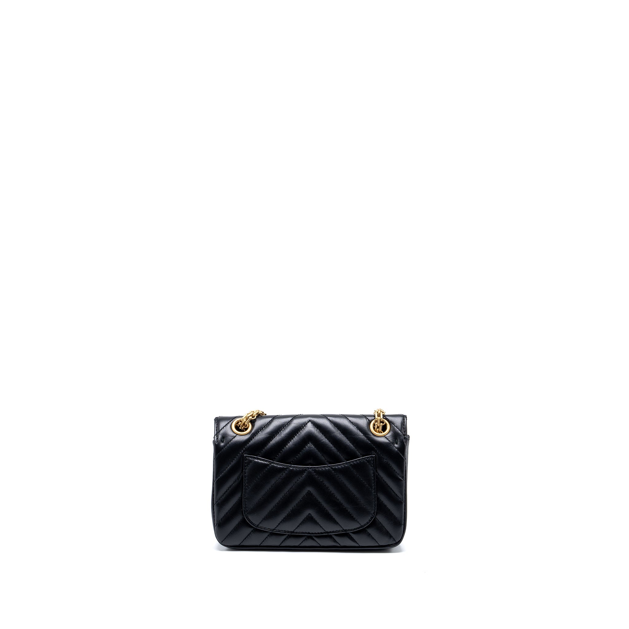 CHANEL MINI 2.55 REISSUE FLAP BAG CHEVRON AGED CALFSKIN BLACK GHW (MICROCHIP)