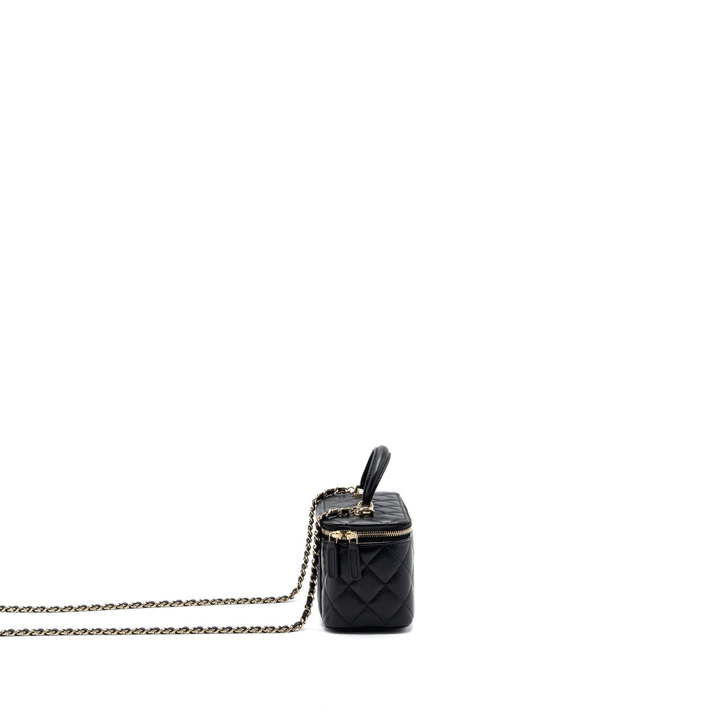 CHANEL TOP HANDLE LONG VANITY WITH CHAIN LAMBSKIN BLACK LGHW(MICROCHIP)