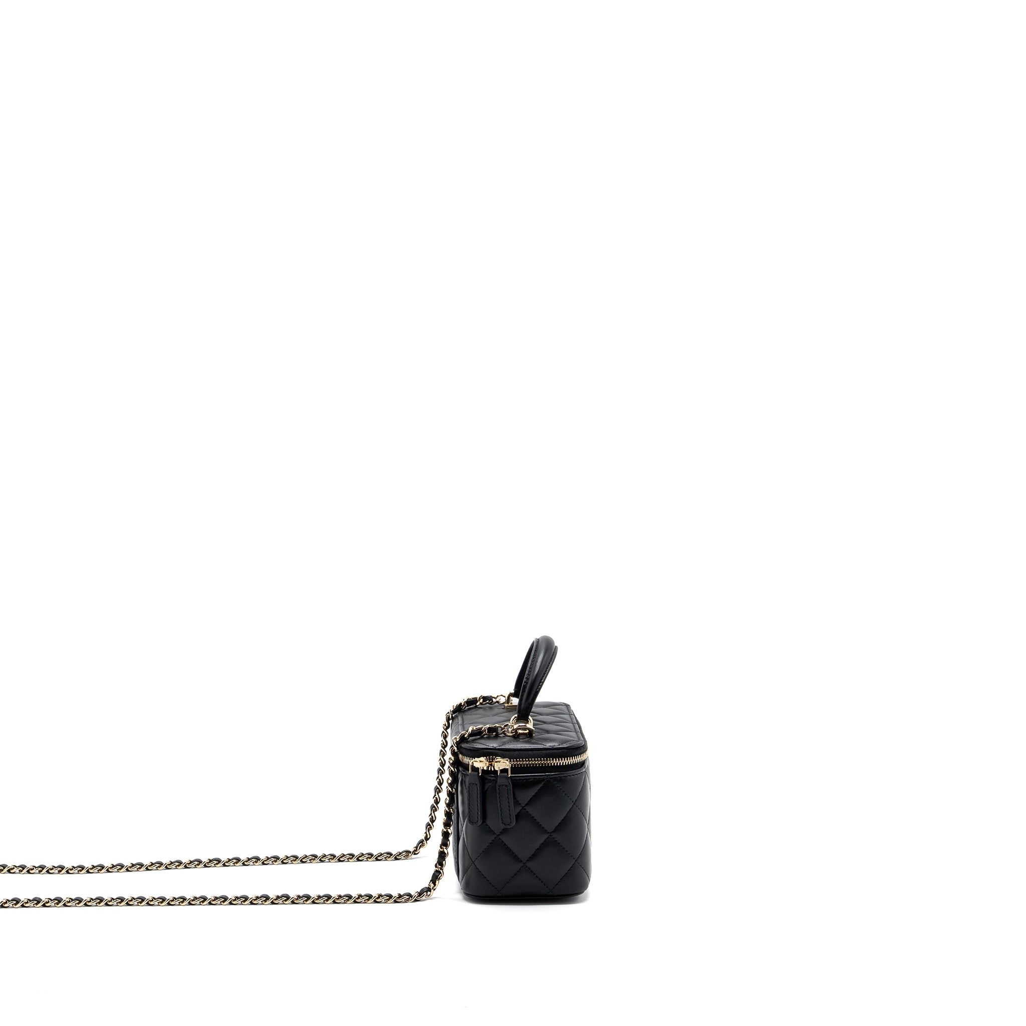 CHANEL TOP HANDLE LONG VANITY WITH CHAIN LAMBSKIN BLACK LGHW(MICROCHIP)