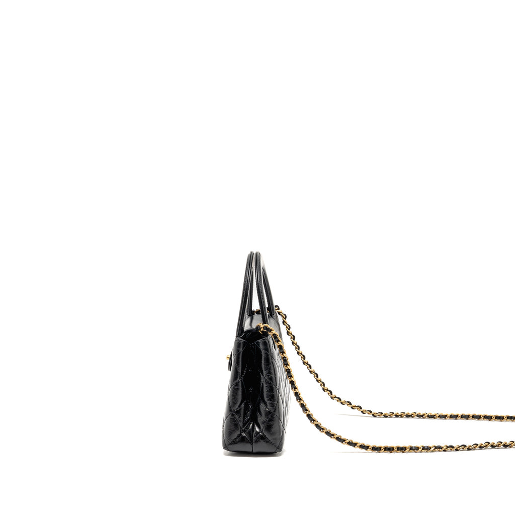 CHANEL MINI KELLY SHOPPING TOTE BAG CALFSKIN BLACK GHW (MICROCHIP)