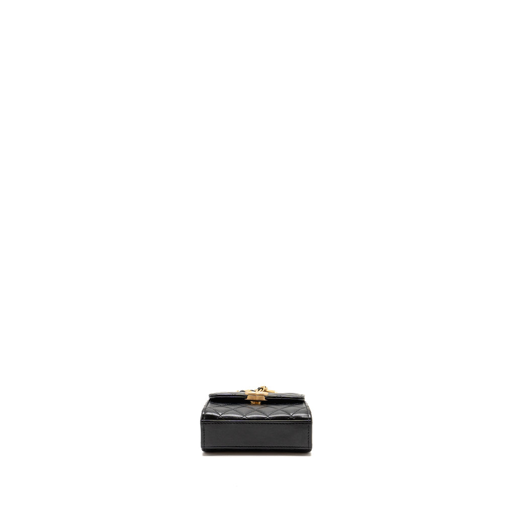 CHANEL DETAILED TOP HANDLE MINI CLUTCH WITH CHAIN LAMBSKIN BLACK GHW (MICROCHIP)