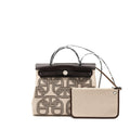 HERMES HERBAG 31 ZIP BAG TOILE H PLUME HUNTER/ CANVAS EBENE/ ECRU/ BEIGE/ EBENE SHW