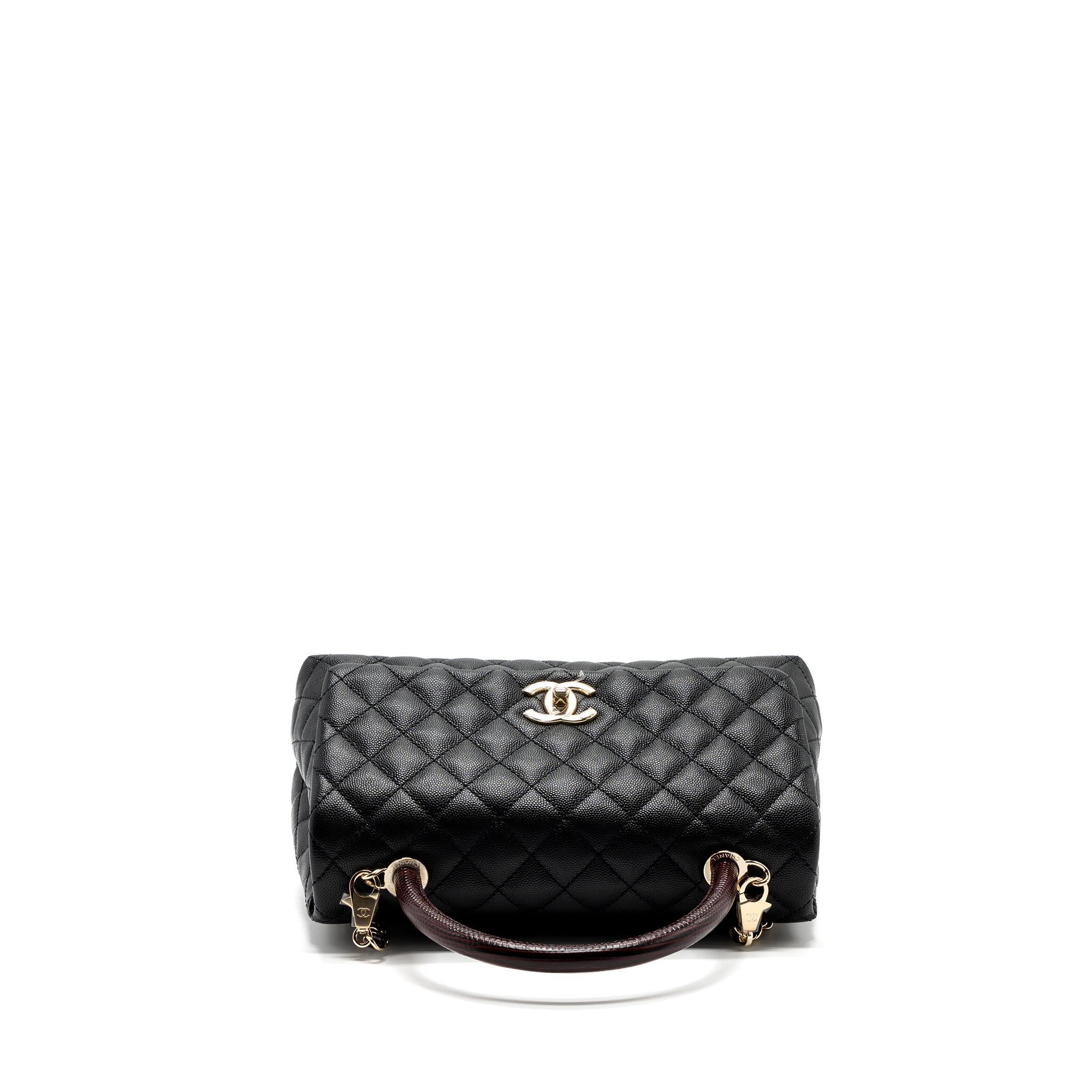 CHANEL MEDIUM COCO HANDLE FLAP BAG LIZARD EMBOSSED HANDLE CAVIAR BLACK LGHW