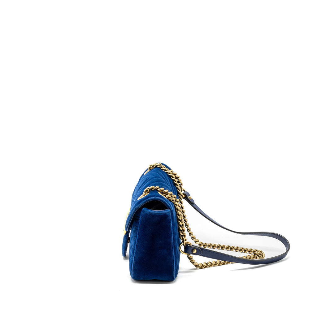 GUCCI GG MARMONT SHOULDER BAG VELVET BLUE GHW
