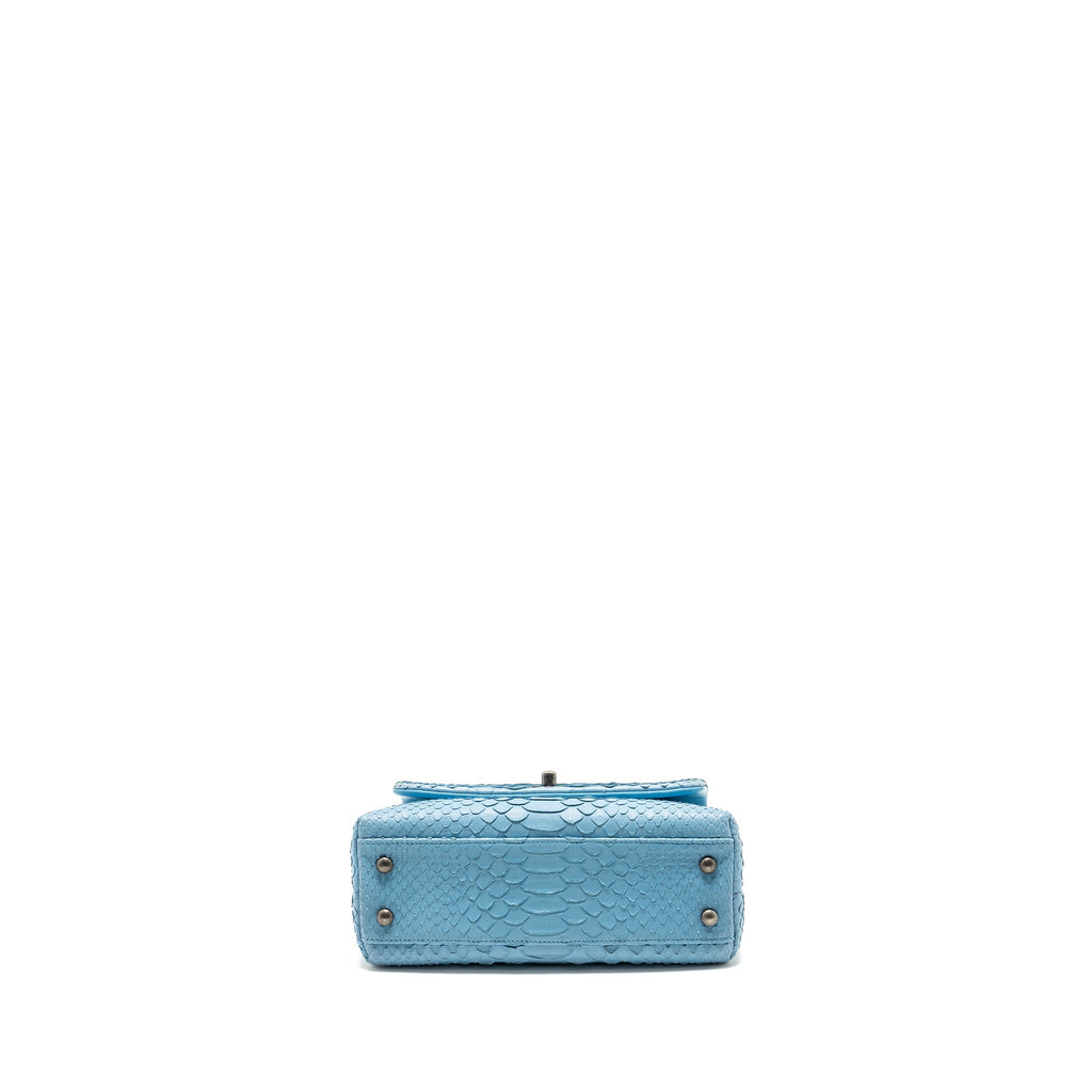 CHANEL SMALL COCO HANDLE PYTHON LIGHT BLUE RUTHENIUM HARDWARE