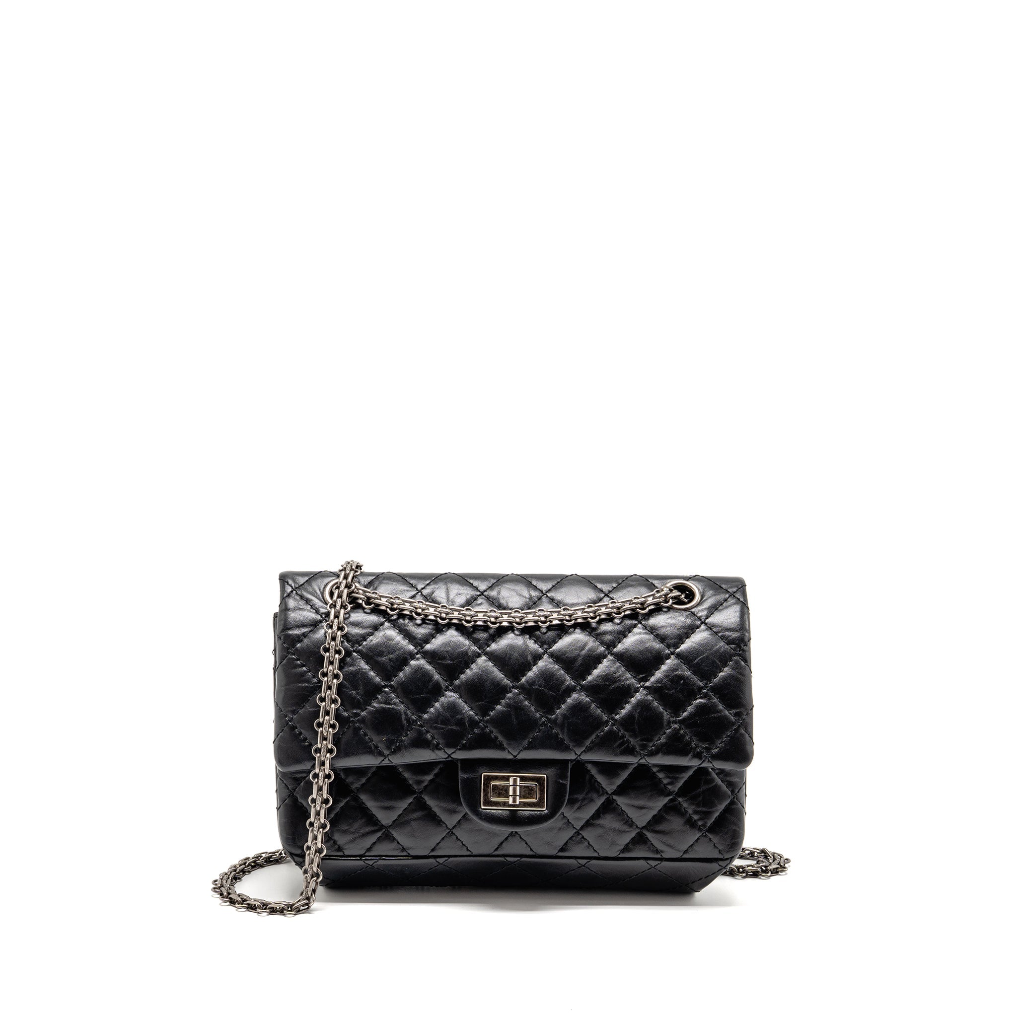 CHANEL SMALL 2.55 REISSUE FLAP BAG AGED CALFSKIN BLACK SHW