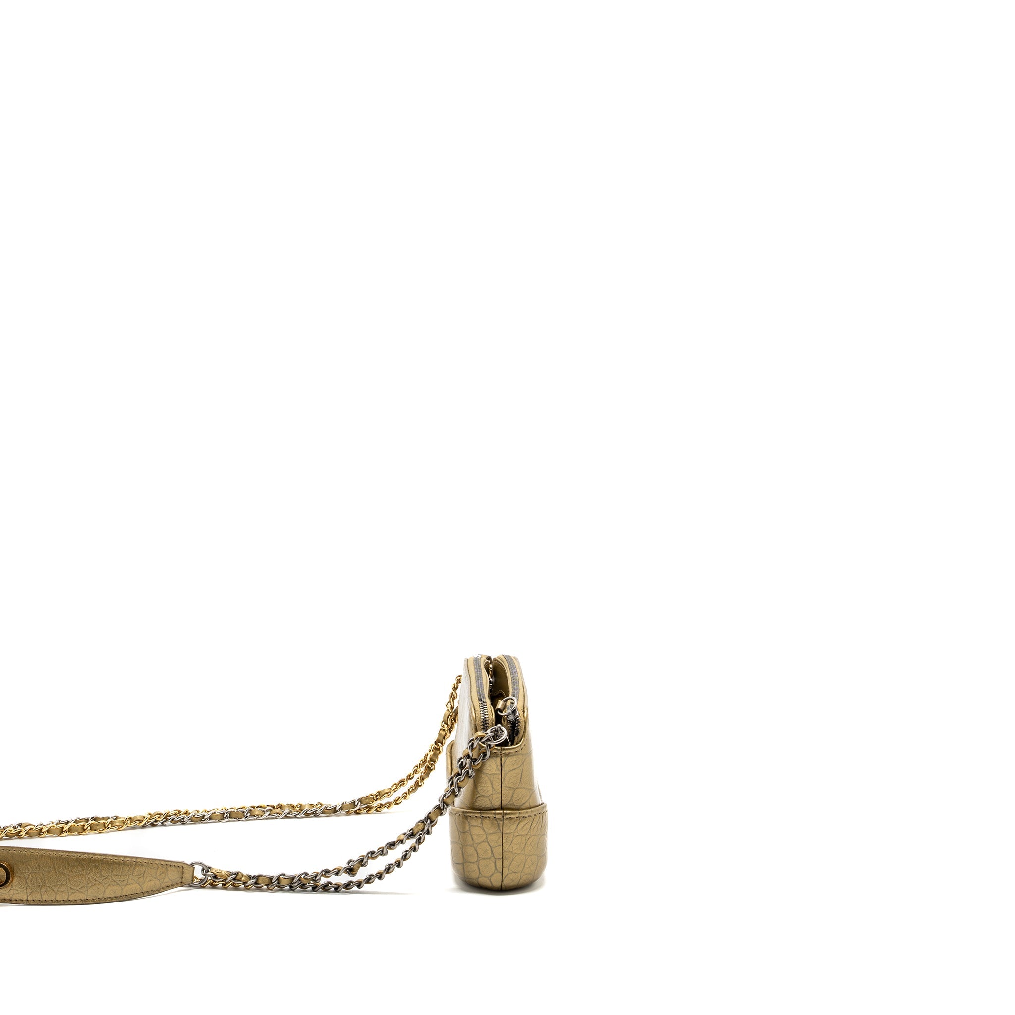 CHANEL GABRIELLE DOUBLE ZIP CLUTCH ON CHAIN CROCODILE-EMBOSSED CALFSKIN GOLD MULTICOLOUR HARDWARE