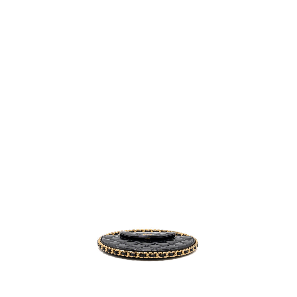 CHANEL 23K HOOP BAG PATENT BLACK GHW (MICROCHIP)