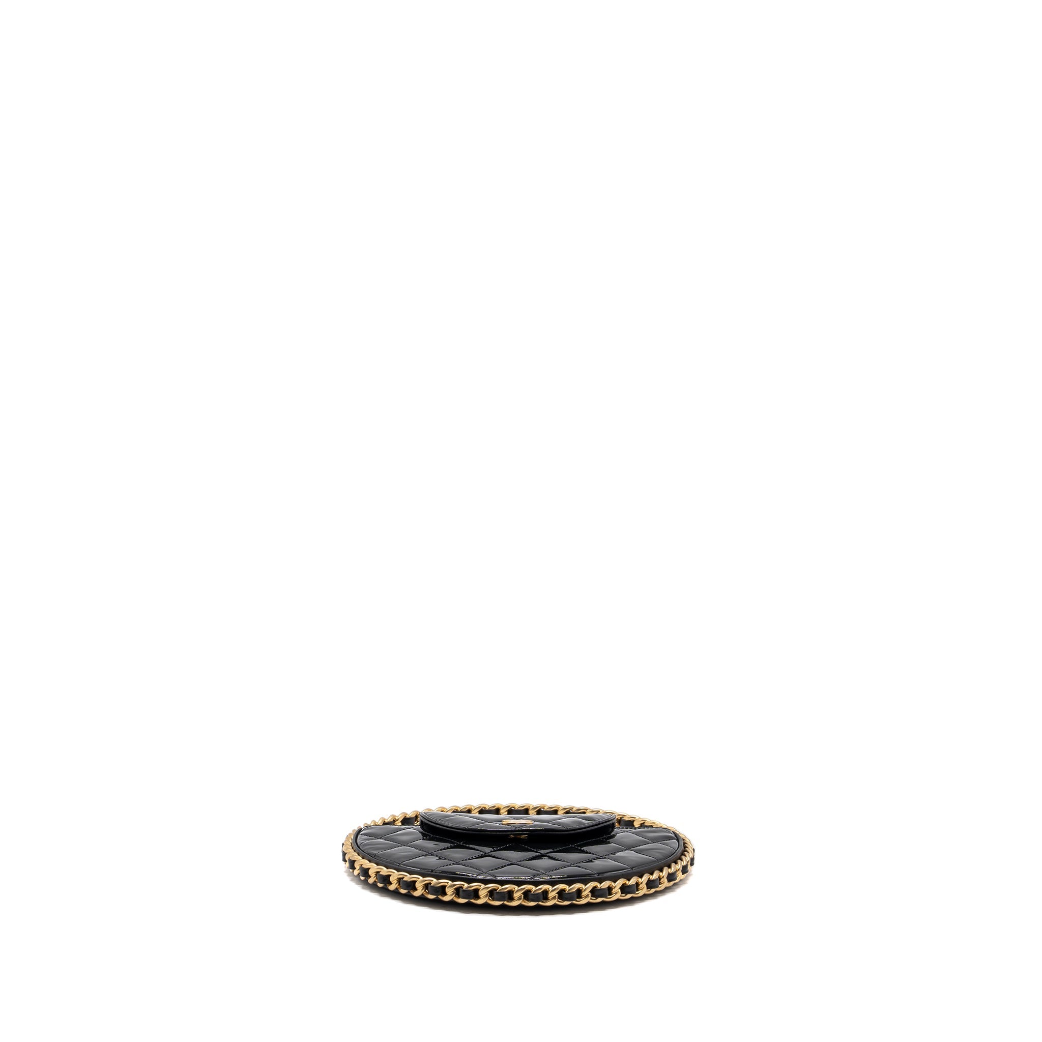 CHANEL 23K HOOP BAG PATENT BLACK GHW (MICROCHIP)