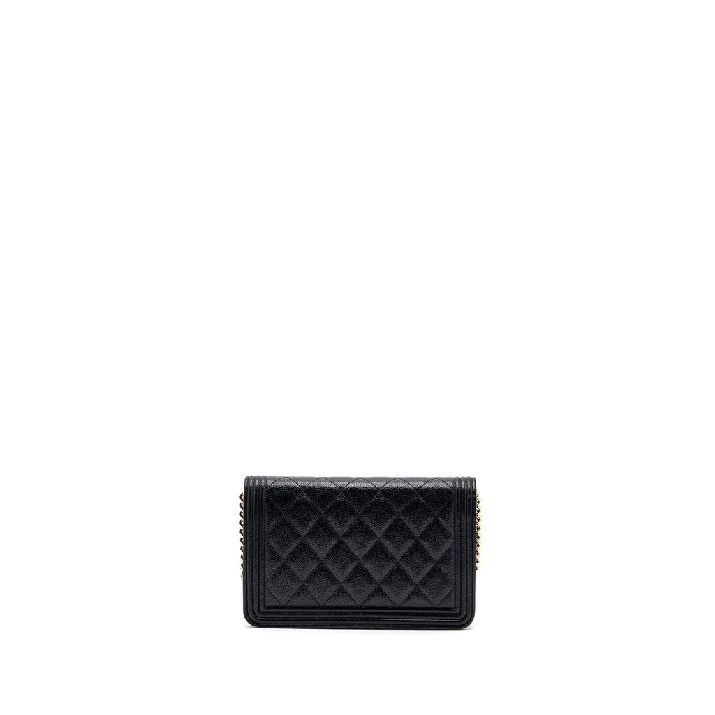 CHANEL BOY WALLET ON CHAIN CAVIAR BLACK LGHW (MICROCHIP)