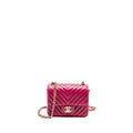 CHANEL MINI SQUARE CHEVRON LAMBSKIN RASPBERRY RED LGHW