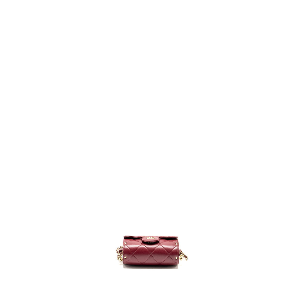 CHANEL QUILTED BOX OF SECRETS LIPSTICK CASE / CARD HOLDER WITH CHAIN LAMBSKIN BURGUNDY GHW