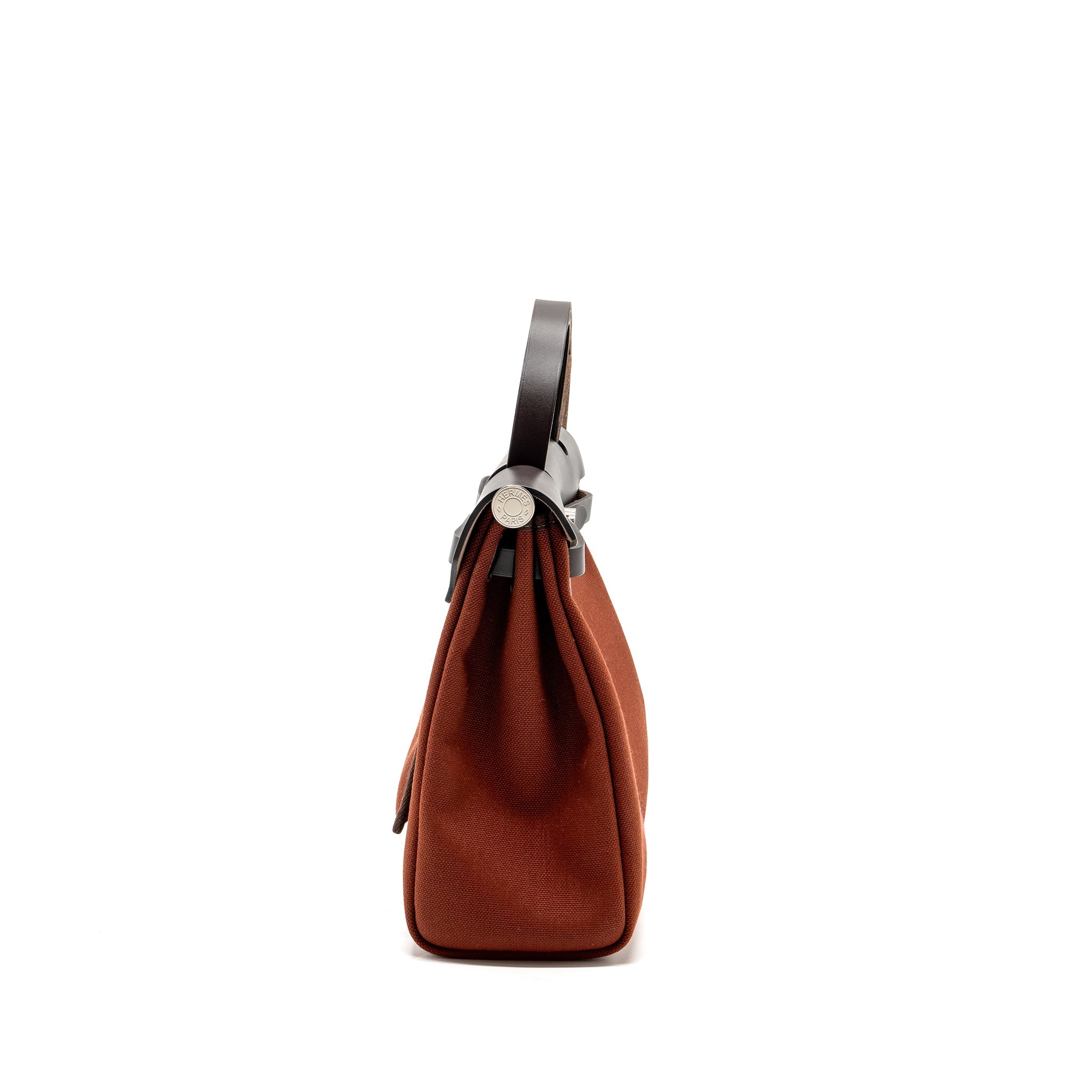 HERMES HERBAG ZIP 31 BAG CANVAS/ HUNTER LEATHER ROUGE H / EBENE SHW