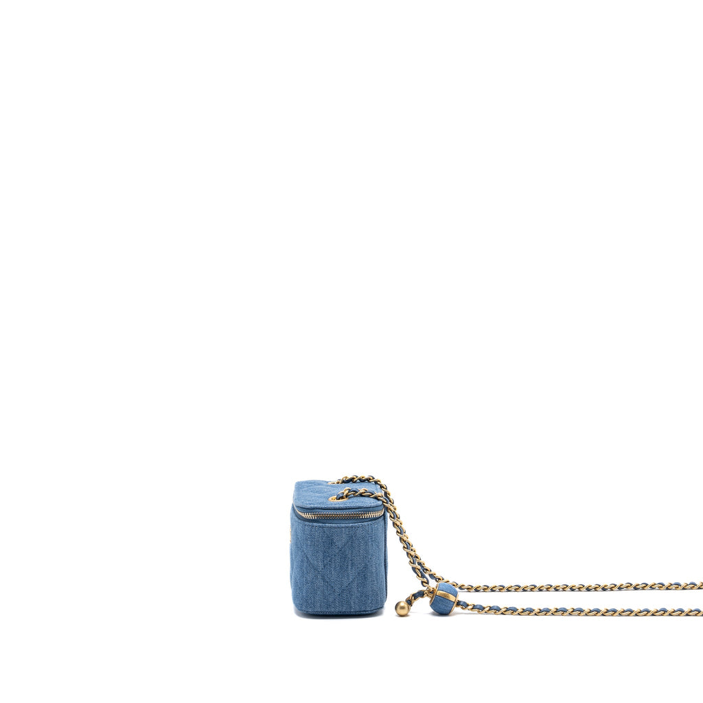 CHANEL PEARL CRUSH MINI VANITY WITH CHAIN DENIM BLUE GHW