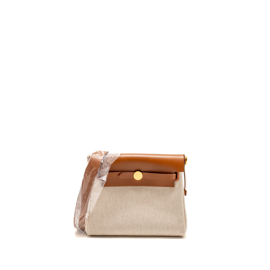HERMES HERBAG MINI CANVAS/HUNTER LEATHER ECRU-BEIGE/ FAUVE GHW