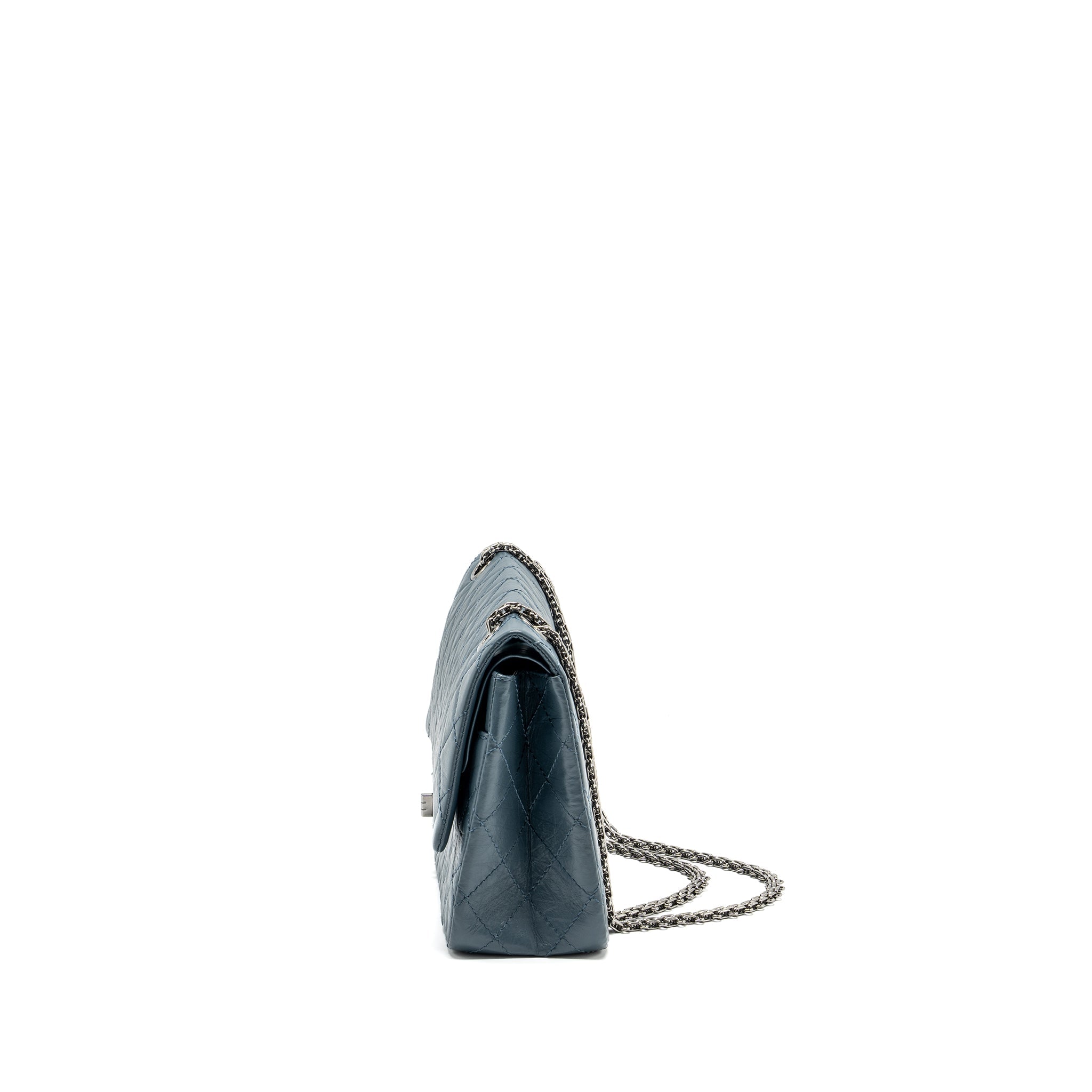 CHANEL LARGE 2.55 REISSUE FLAP BAG AGED CALFSKIN PETROL BLUE RUTHENIUM HARDWARE
