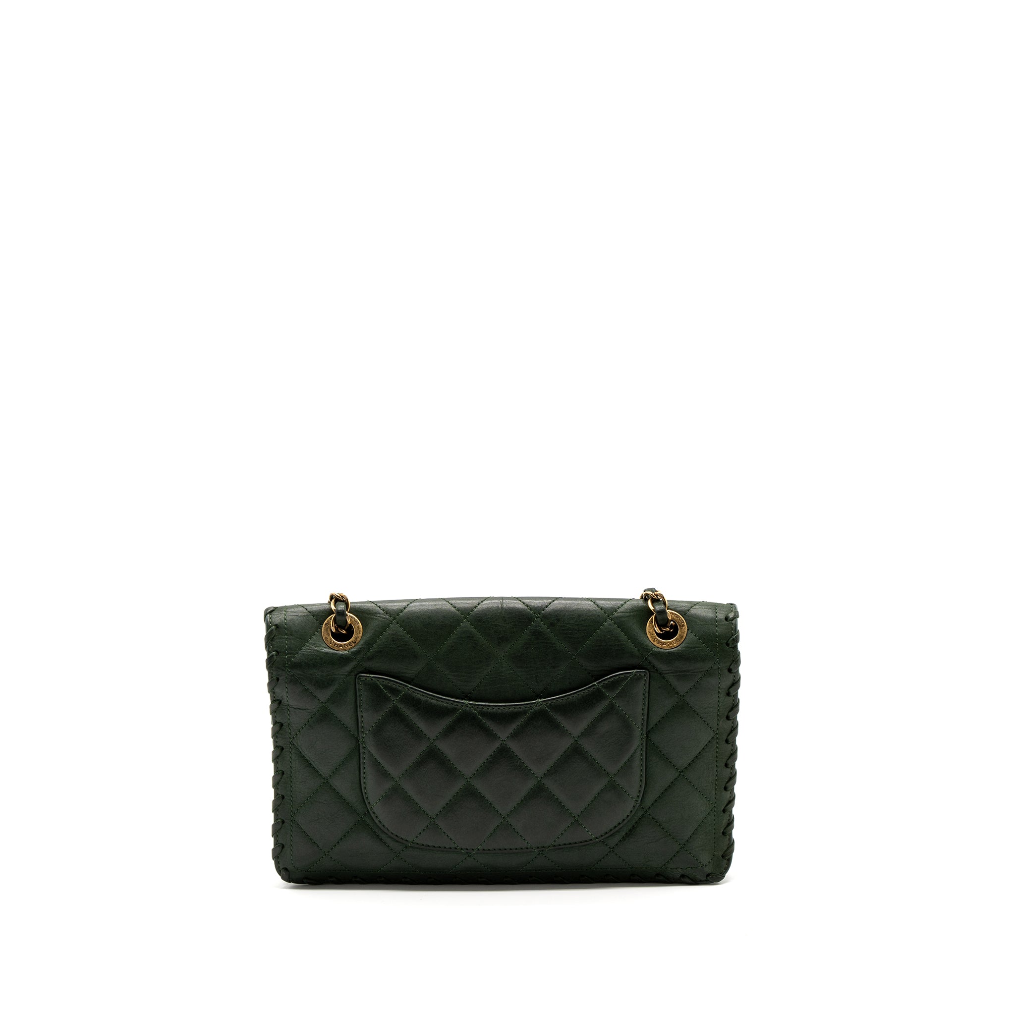 CHANEL QUILTED FLAP BAG CALFSKIN GREEN RUTHENIUM GHW