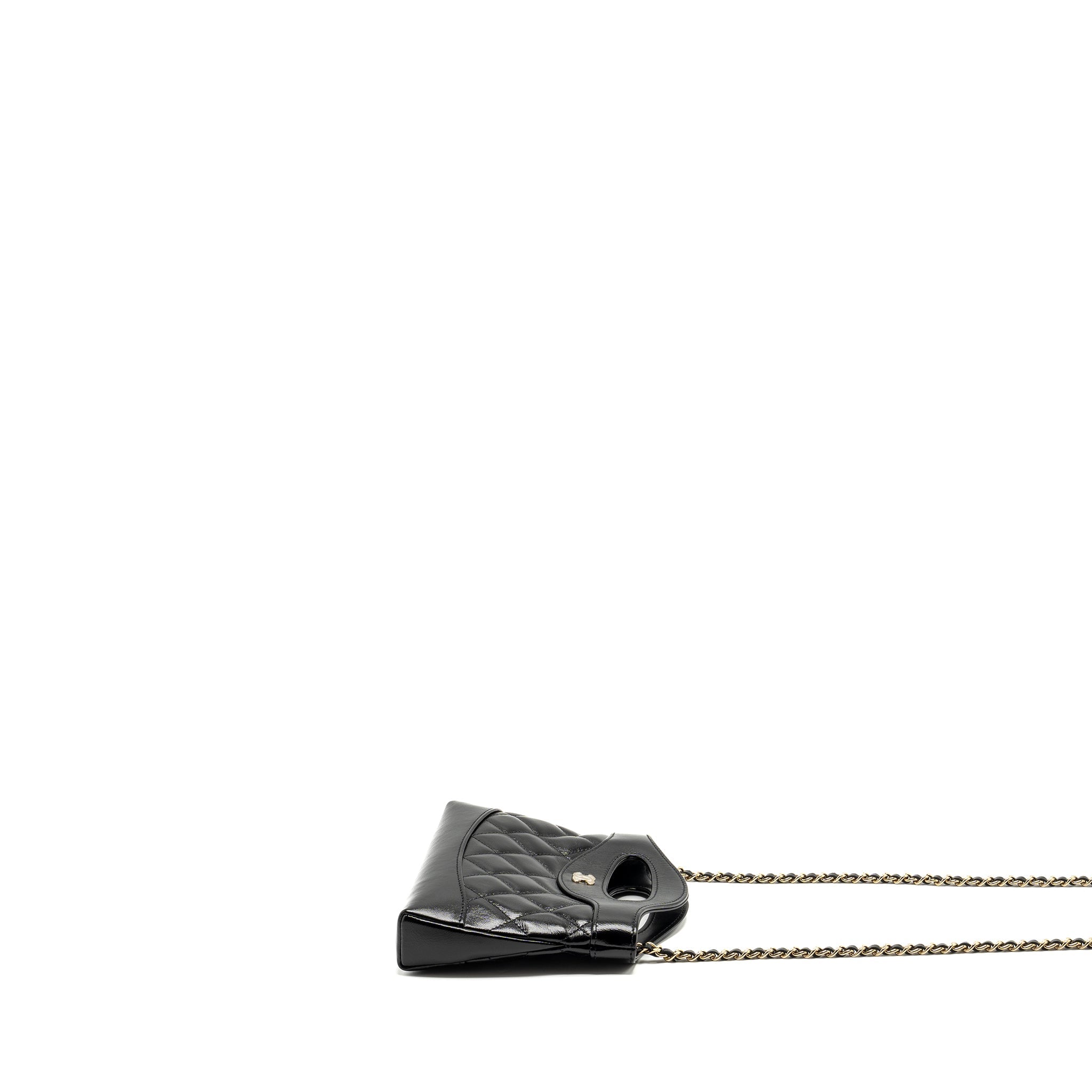 CHANEL MINI 31 CLUTCH WITH CHAIN SHINY CALFSKIN BLACK LGHW (MICROCHIP)