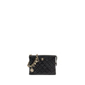 CHANEL COCO CHARMS CHAIN QUILTED POUCH BAG LAMBSKIN BLACK LGHW