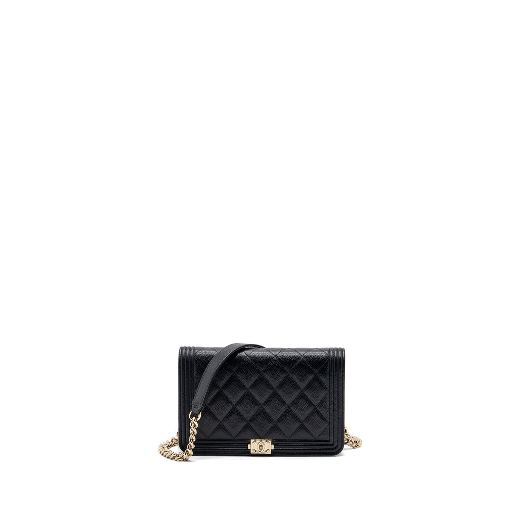 CHANEL BOY WALLET ON CHAIN CAVIAR BLACK LGHW (MICROCHIP)