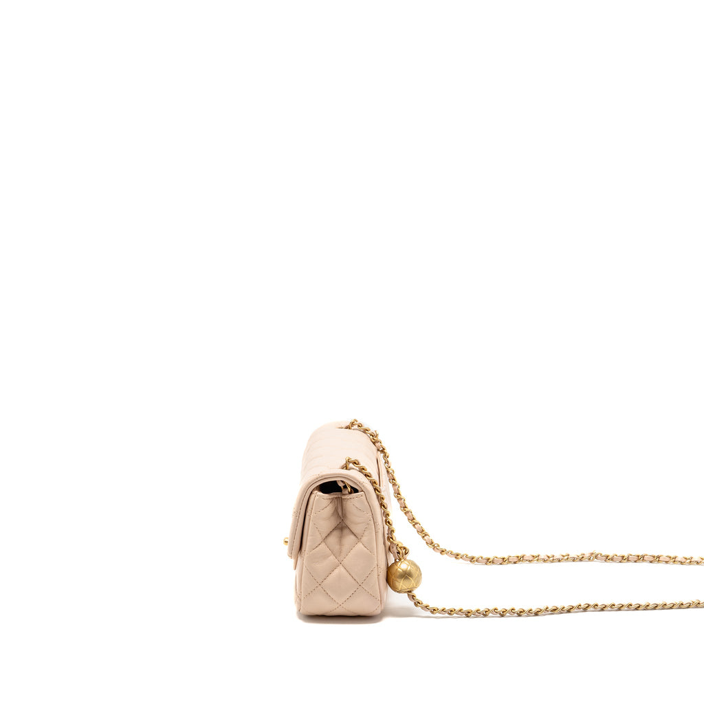 CHANEL PEARL CRUSH MINI RECTANGULAR FLAP BAG LAMBSKIN LIGHT PINK GHW (MICROCHIP)