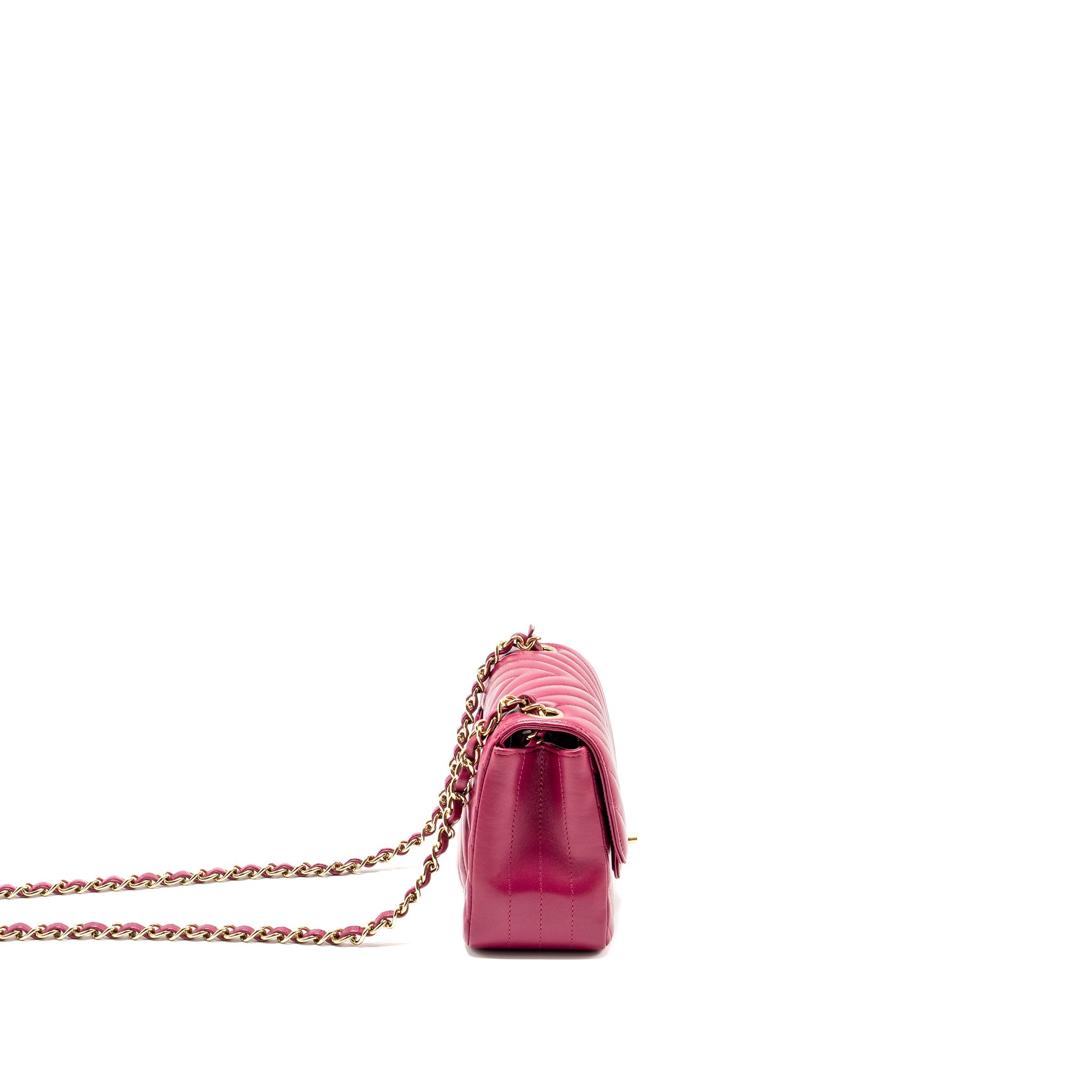 CHANEL MINI SQUARE CHEVRON LAMBSKIN RASPBERRY RED LGHW