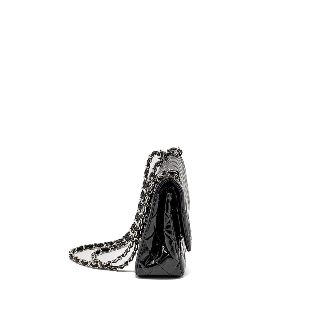 CHANEL JUMBO CLASSIC DOUBLE FLAP BAG PATENT BLACK SHW