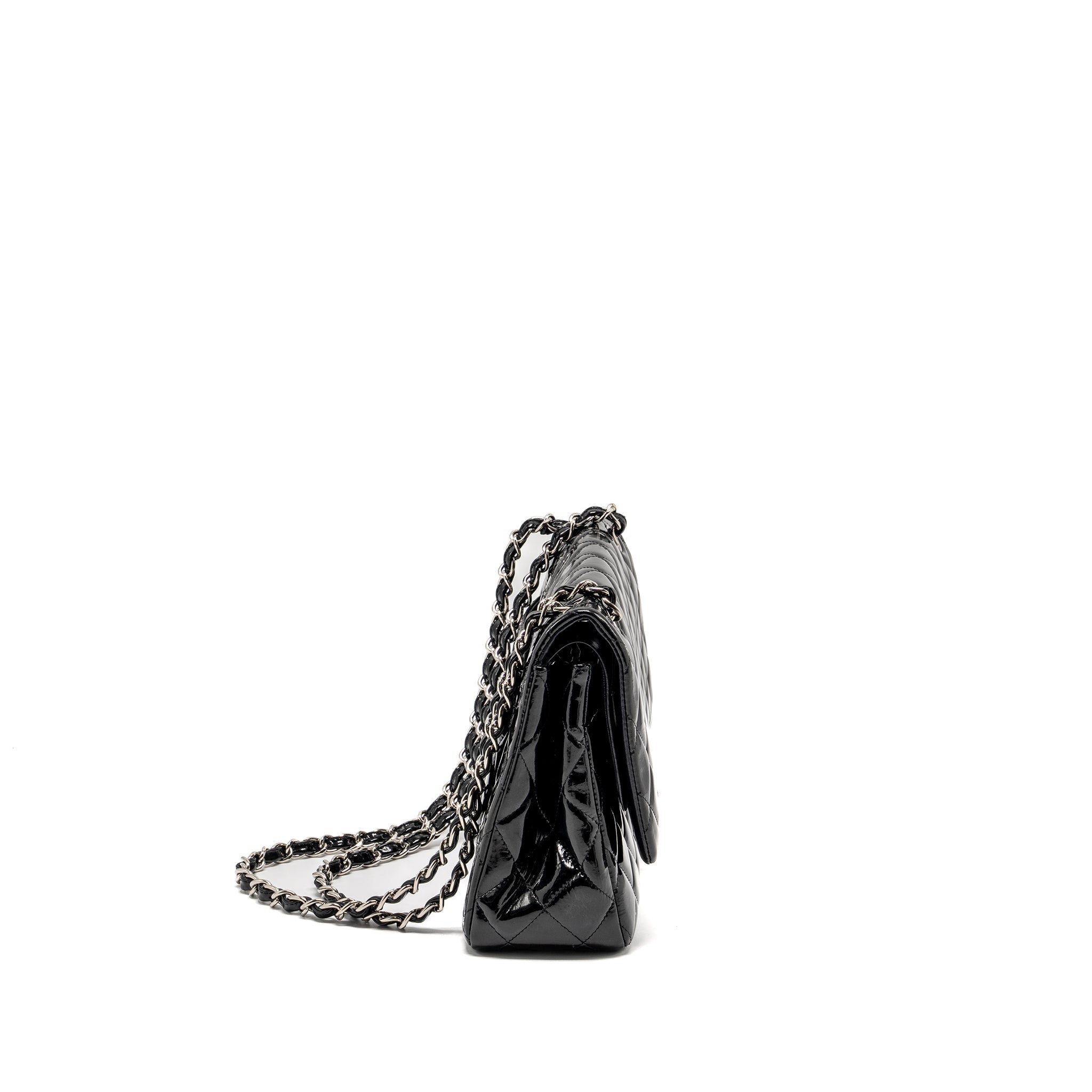 CHANEL JUMBO CLASSIC DOUBLE FLAP BAG PATENT BLACK SHW