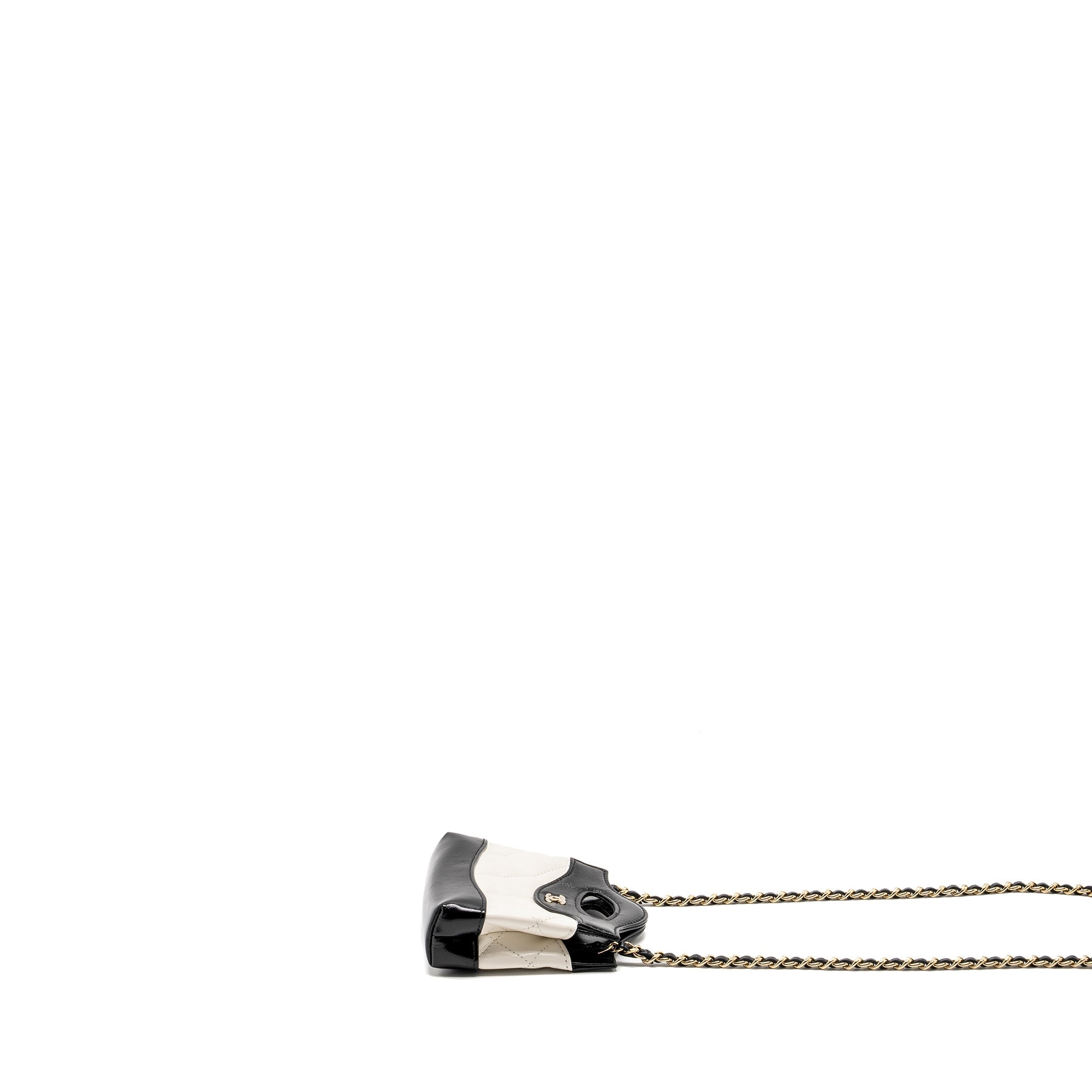 CHANEL 31 NANO CLUTCH WITH CHAIN SHINY LAMBSKIN WHITE/BLACK LGHW (MICROCHIP)