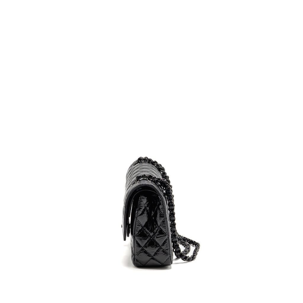 CHANEL MEDIUM CLASSIC DOUBLE FLAP BAG PATENT SO BLACK
