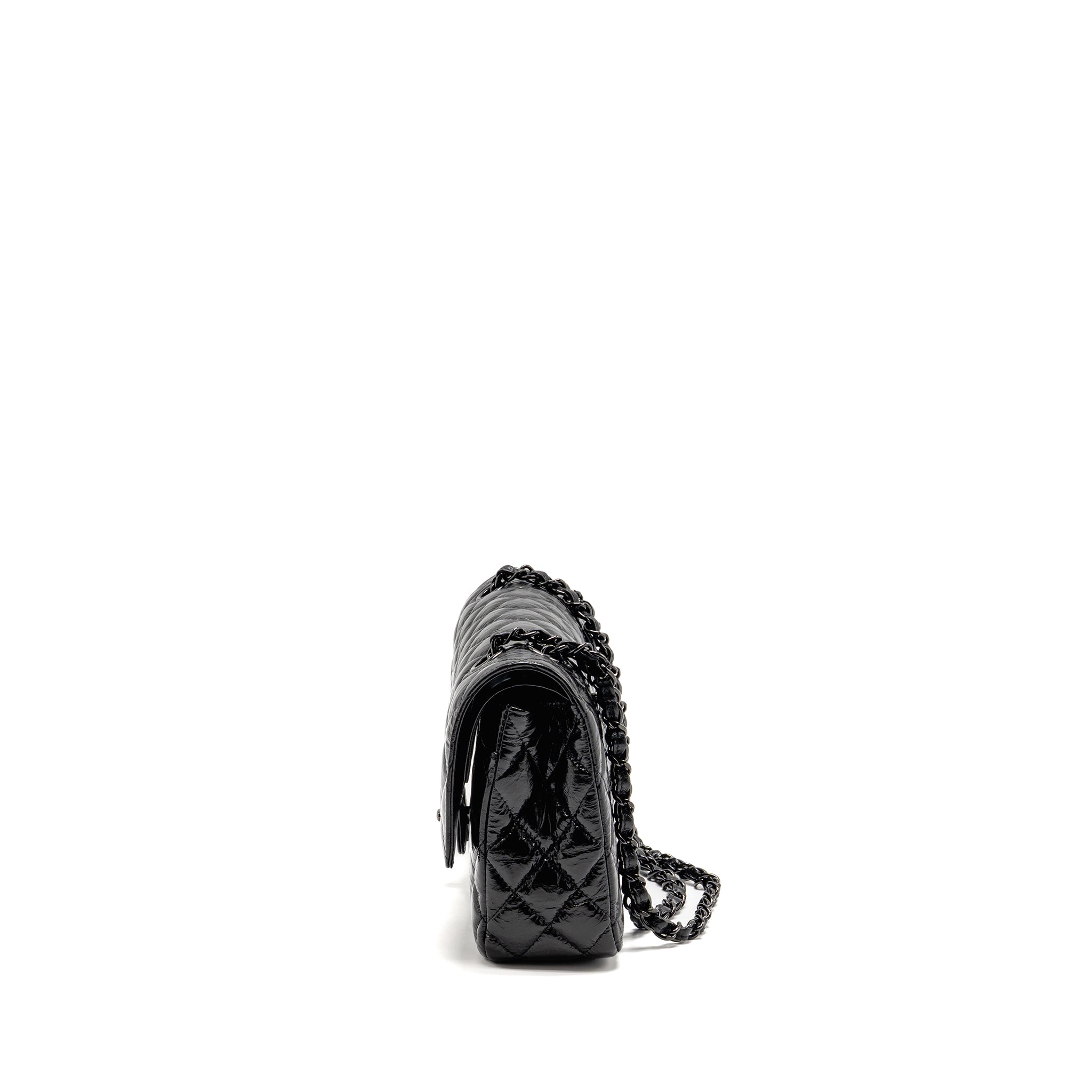 CHANEL MEDIUM CLASSIC DOUBLE FLAP BAG PATENT SO BLACK