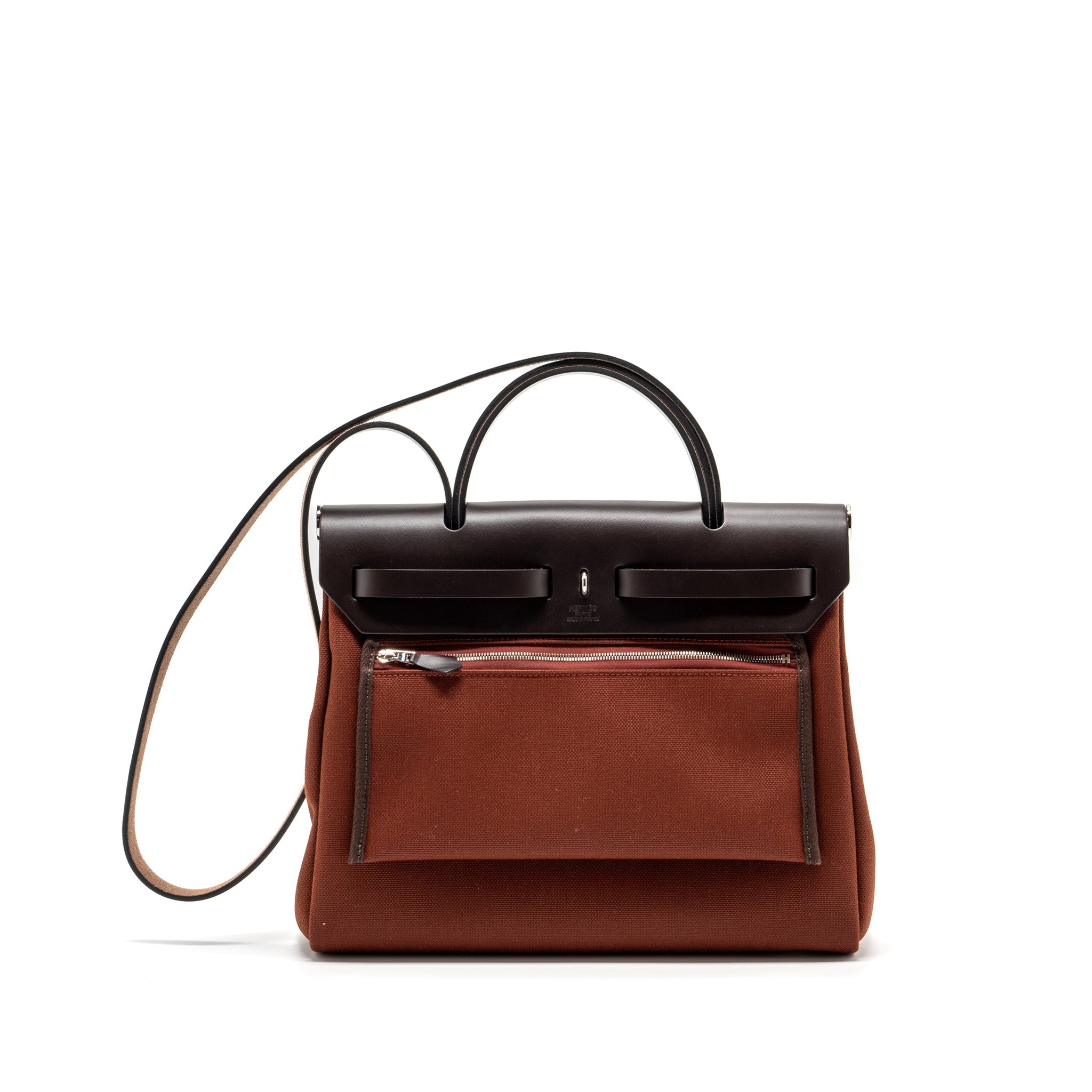 HERMES HERBAG ZIP 31 BAG CANVAS/ HUNTER LEATHER ROUGE H / EBENE SHW