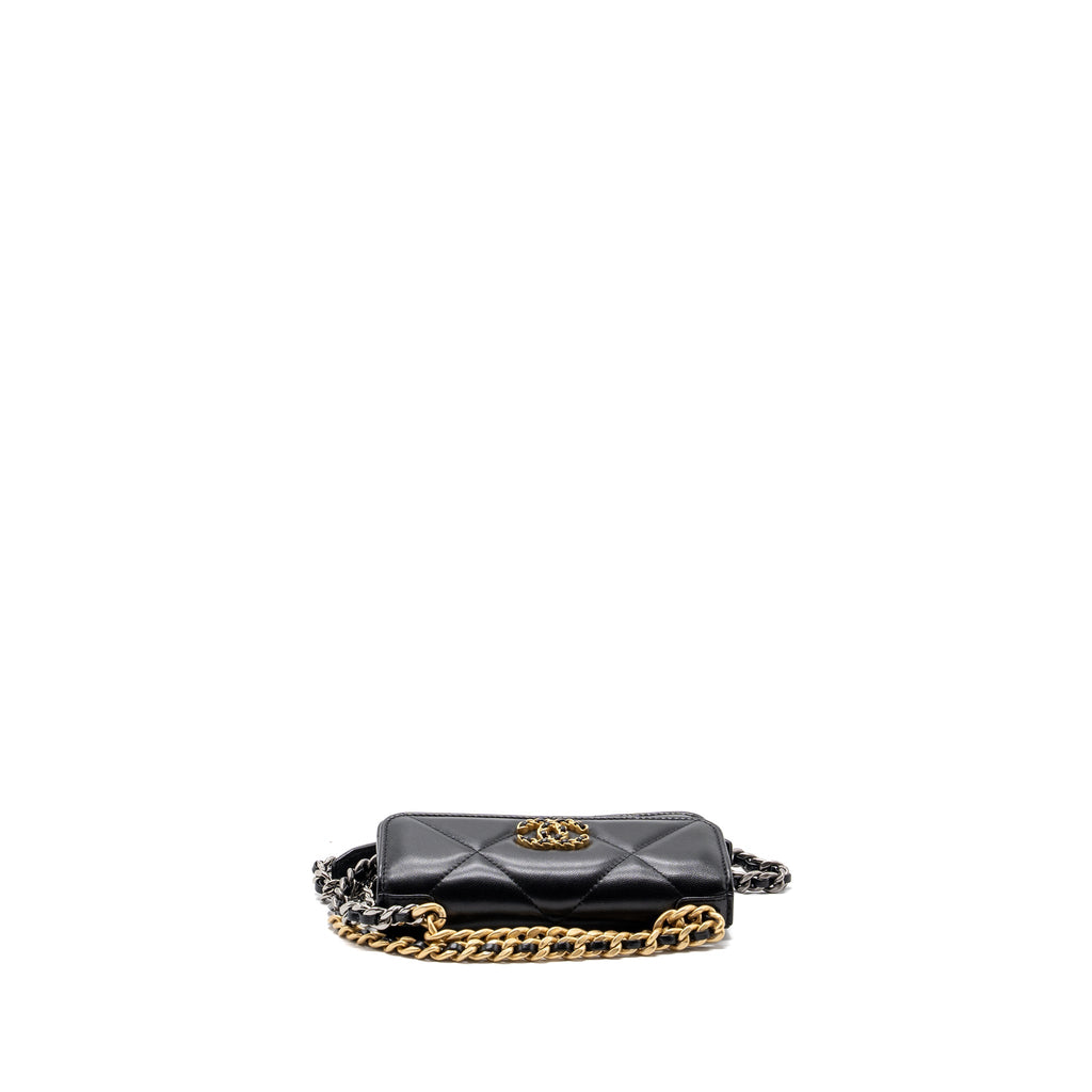 CHANEL MINI 19 WALLET ON CHAIN LAMBSKIN BLACK MULTICOLOUR HARDWARE (MICROCHIP)