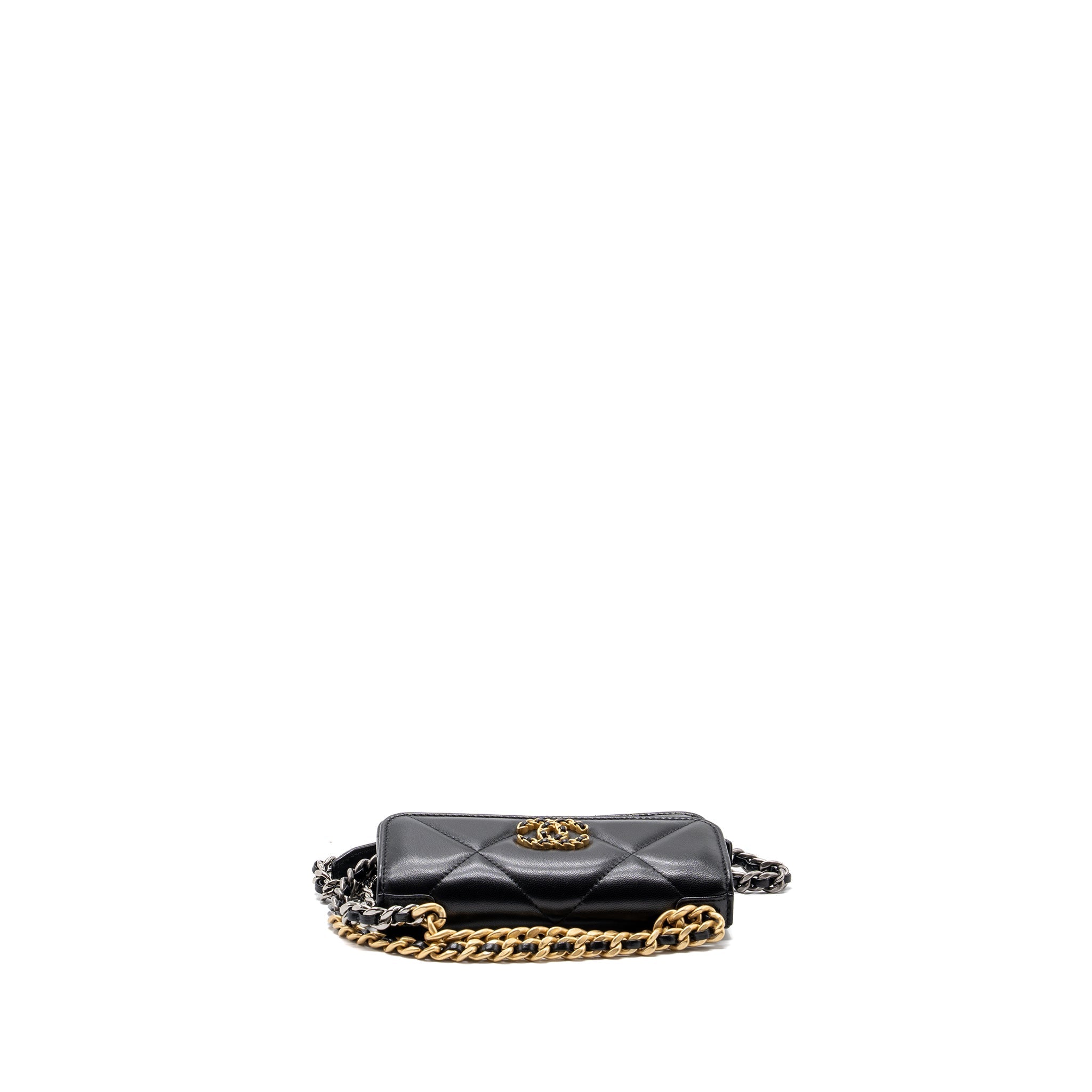 CHANEL MINI 19 WALLET ON CHAIN LAMBSKIN BLACK MULTICOLOUR HARDWARE (MICROCHIP)